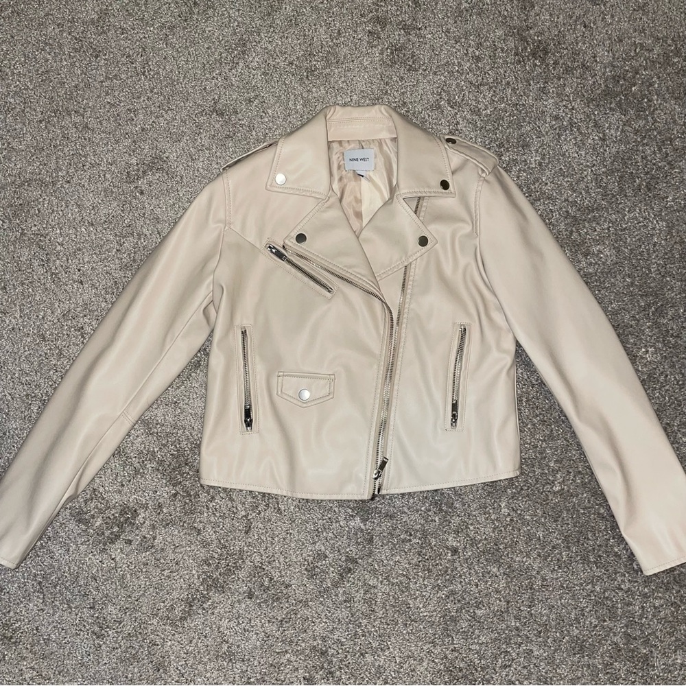 💕 SALE 💕 Women's Cream Moto Faux Leather Jacket